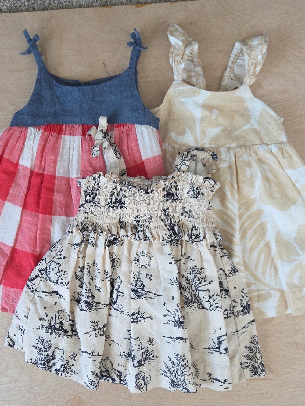 Three Baby Gap Summer Cotton Linen Dresses 6-12 Months